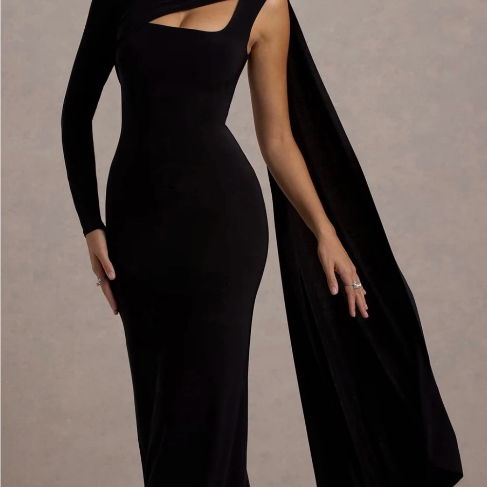 Club L London Black Asymmetrical Backless Gown